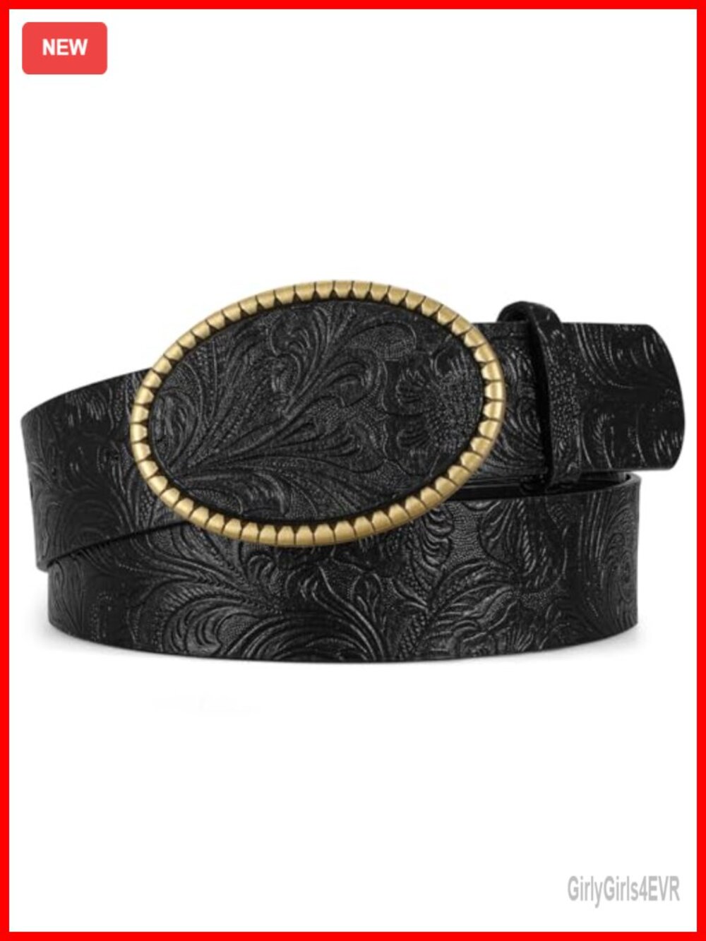 Western PU Leather Belt with Vintage Engraved Buckle for Women Men